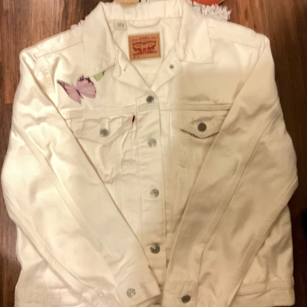 Levi's Cream Trucker Jacket with Butterfly Detail